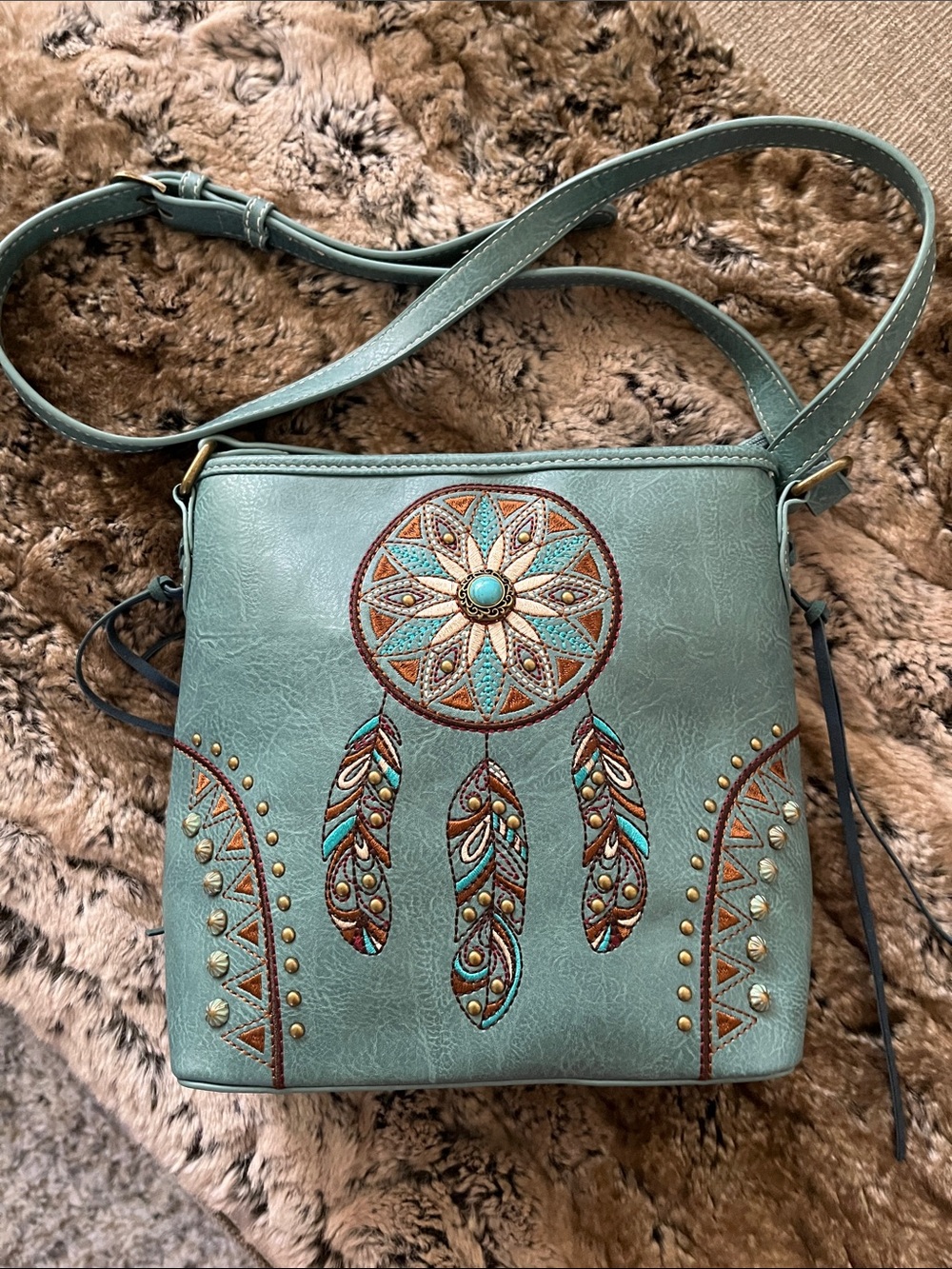 Montana West Turquoise Embroidered Dreamcatcher Crossbody Bag
